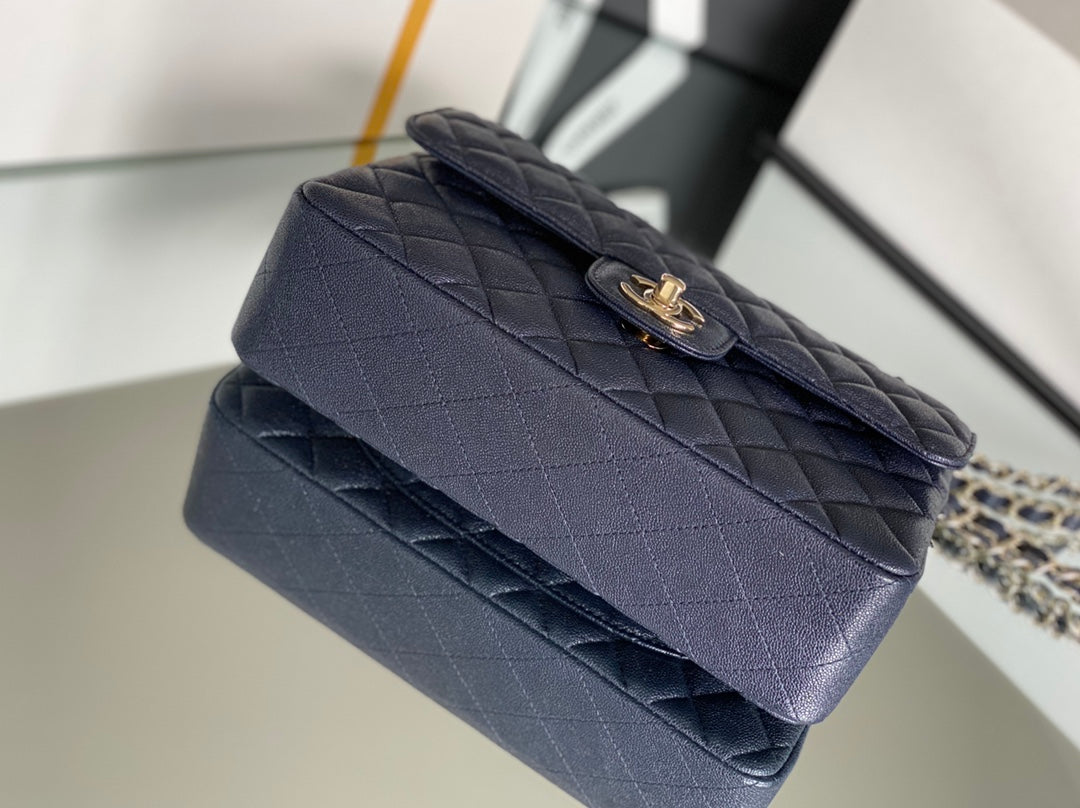 Chanel Classic Flap Bag Gold Hardware 26cm Dark Blue