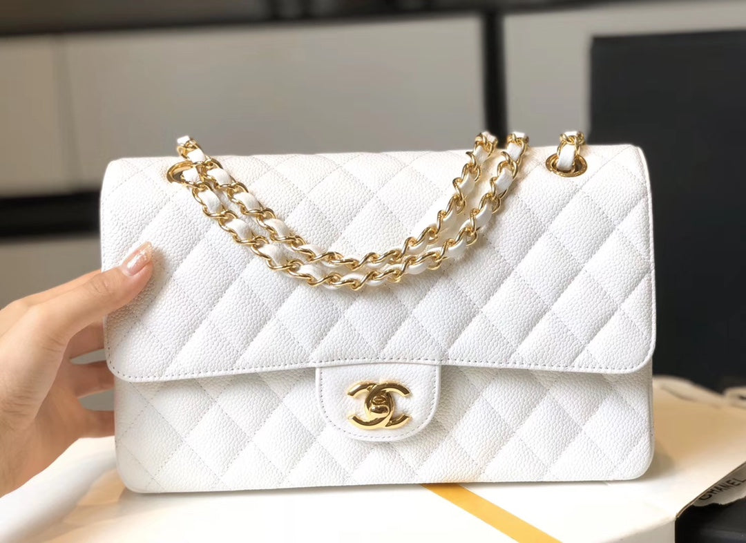 Chanel Classic Medium Flap Bag Gold Hardware 26cm White