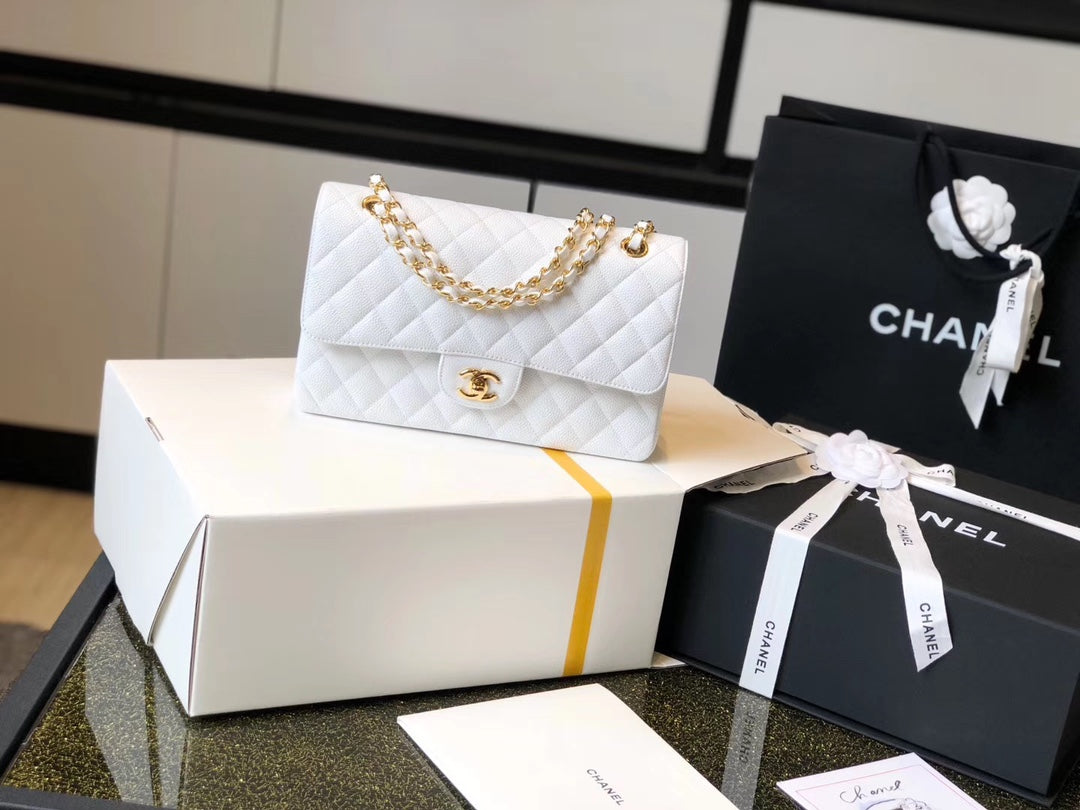 Chanel Classic Medium Flap Bag Gold Hardware 26cm White