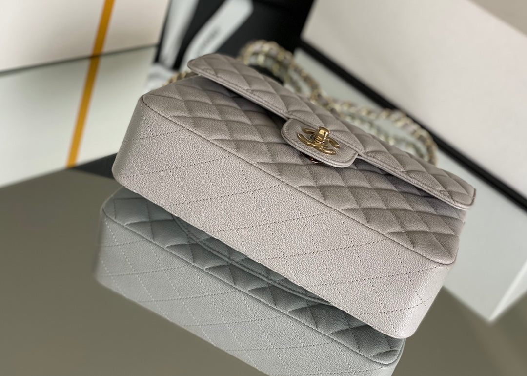 Chanel Classic Flap Bag Gold Hardware 26cm Grey