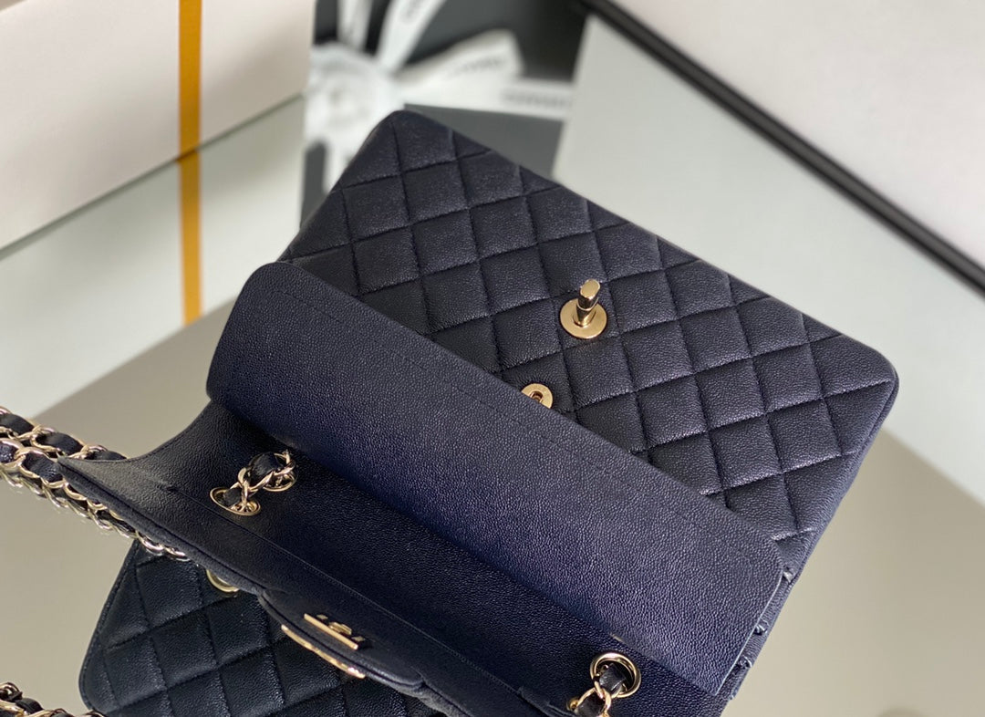 Chanel Classic Flap Bag Gold Hardware 26cm Dark Blue