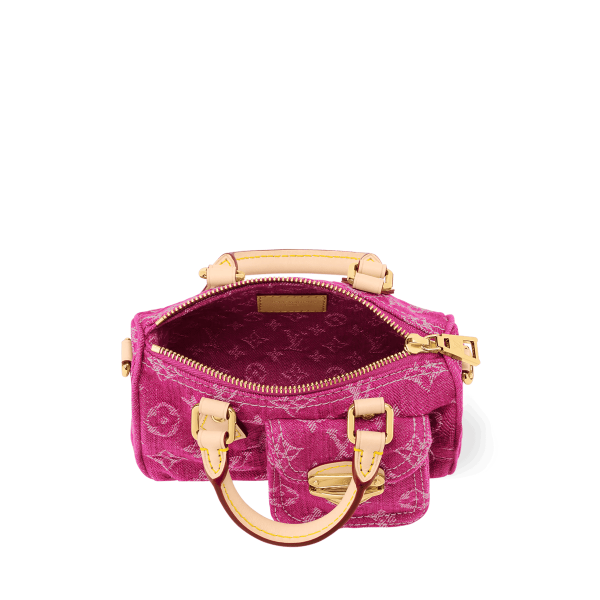 Women's Nano Speedy Monogram Denim Fuchsia Calfskin Nano Bag