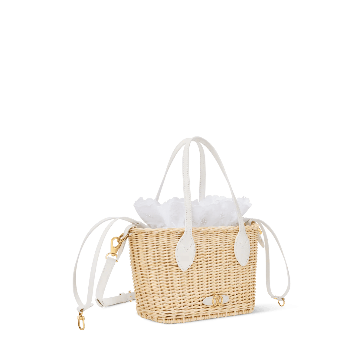 Women's Neverfull BB Off White Wicker Karung Leather Tote Bag