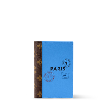 Passport Cover Bleu Paris Cowhide Leather Monogram Canvas Trim