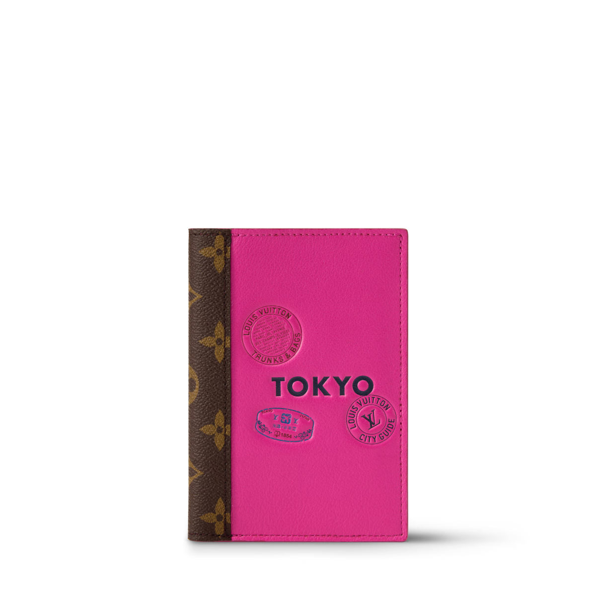 Passport Cover Cowhide Leather Pink Tokyo Monogram Canvas Trim