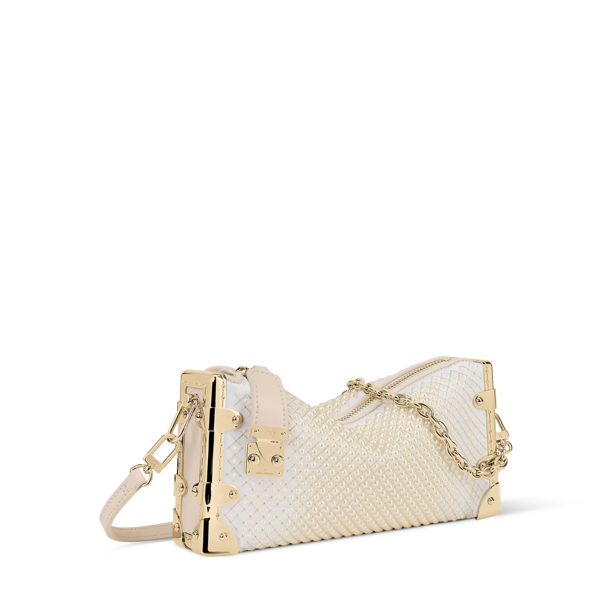 Slim Trunk Cream Satin Pearl Embellishment Gold-Toned Hardware