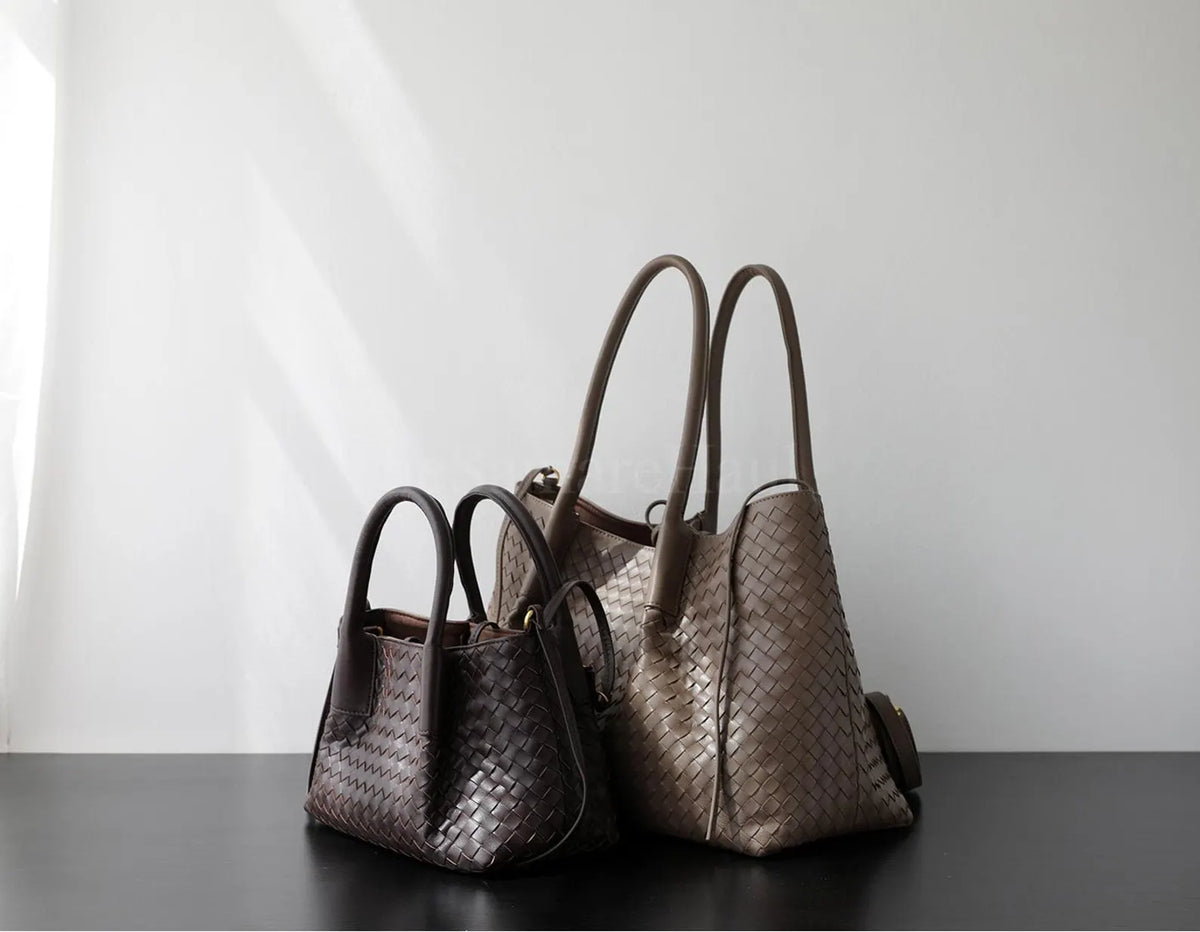 Handwoven Sheepskin Braided Leather Duffle Tote Bag: Large Capacity Commuter Bag