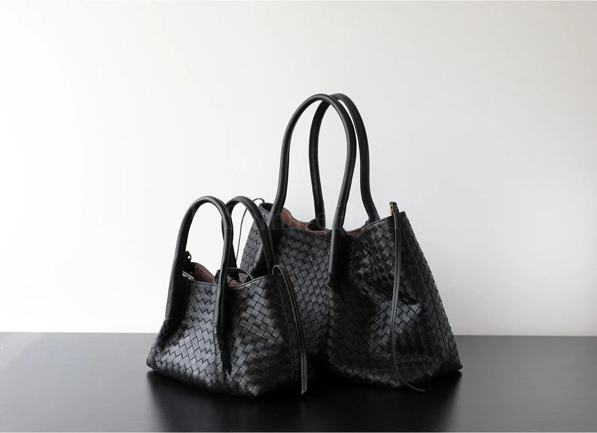 Handwoven Sheepskin Braided Leather Duffle Tote Bag: Large Capacity Commuter Bag