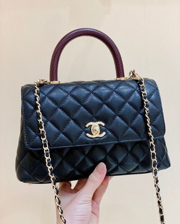 Chanel Coco Handle Quilted Lizard Handle Bag 24cm Caviar Leather Gold Hardware Spring/Summer Act 1 Collection Black
