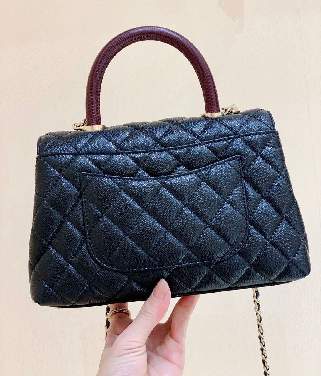 Chanel Coco Handle Quilted Lizard Handle Bag 24cm Caviar Leather Gold Hardware Spring/Summer Act 1 Collection Black