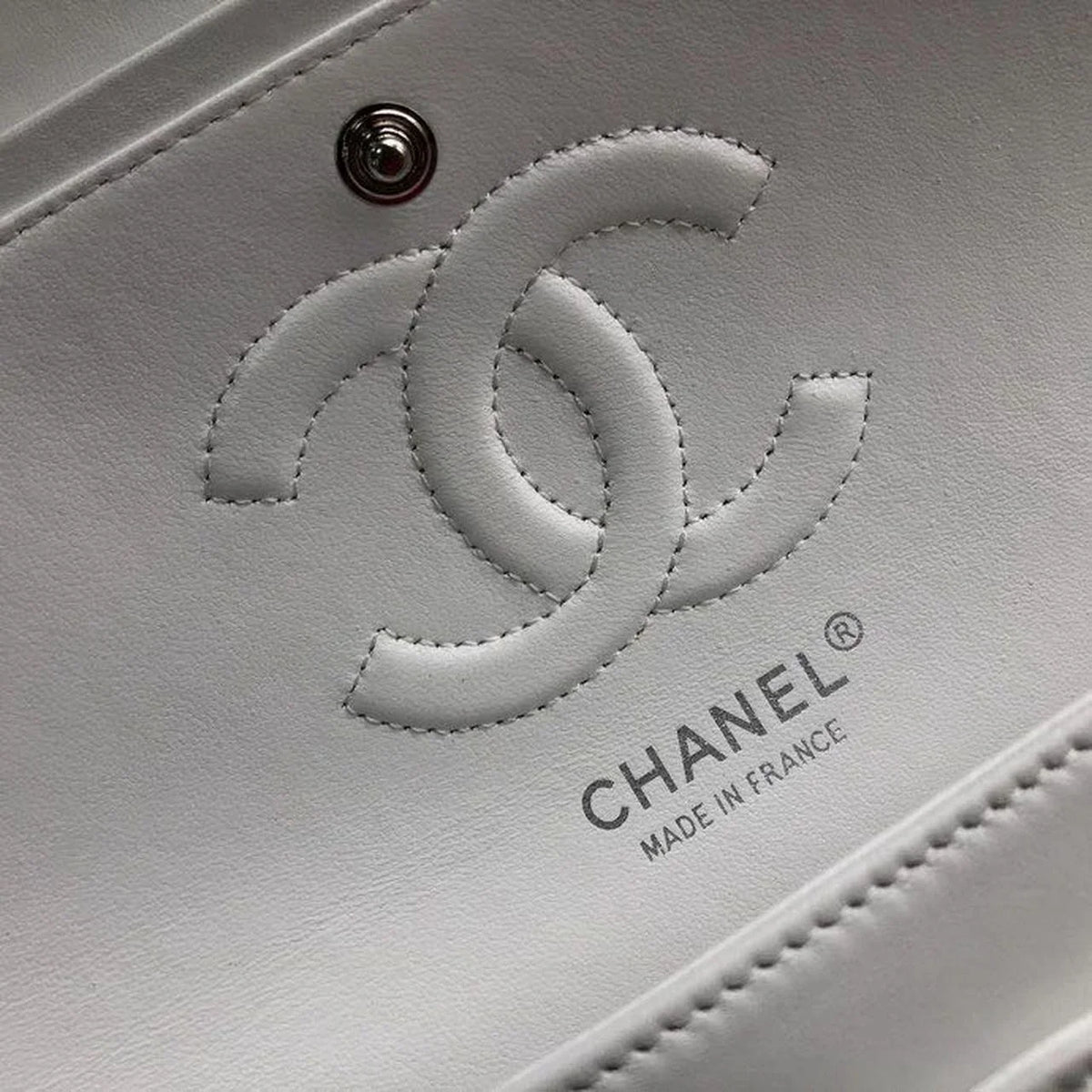 Chanel Classic Flap Bag 25cm Lambskin Leather Silver Hardware White